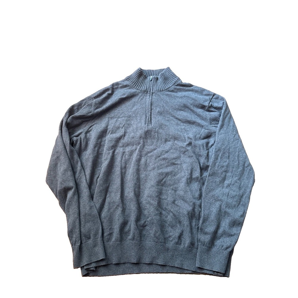 Eddie Bauer Sweater Mens XL Gray Quarter Zip Fleece‎ Pullover Merino Wool Blend
